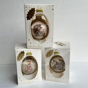Vtg Lot of 3 Hummel Glass Collectible Christmas Ornaments in Box *READ*
